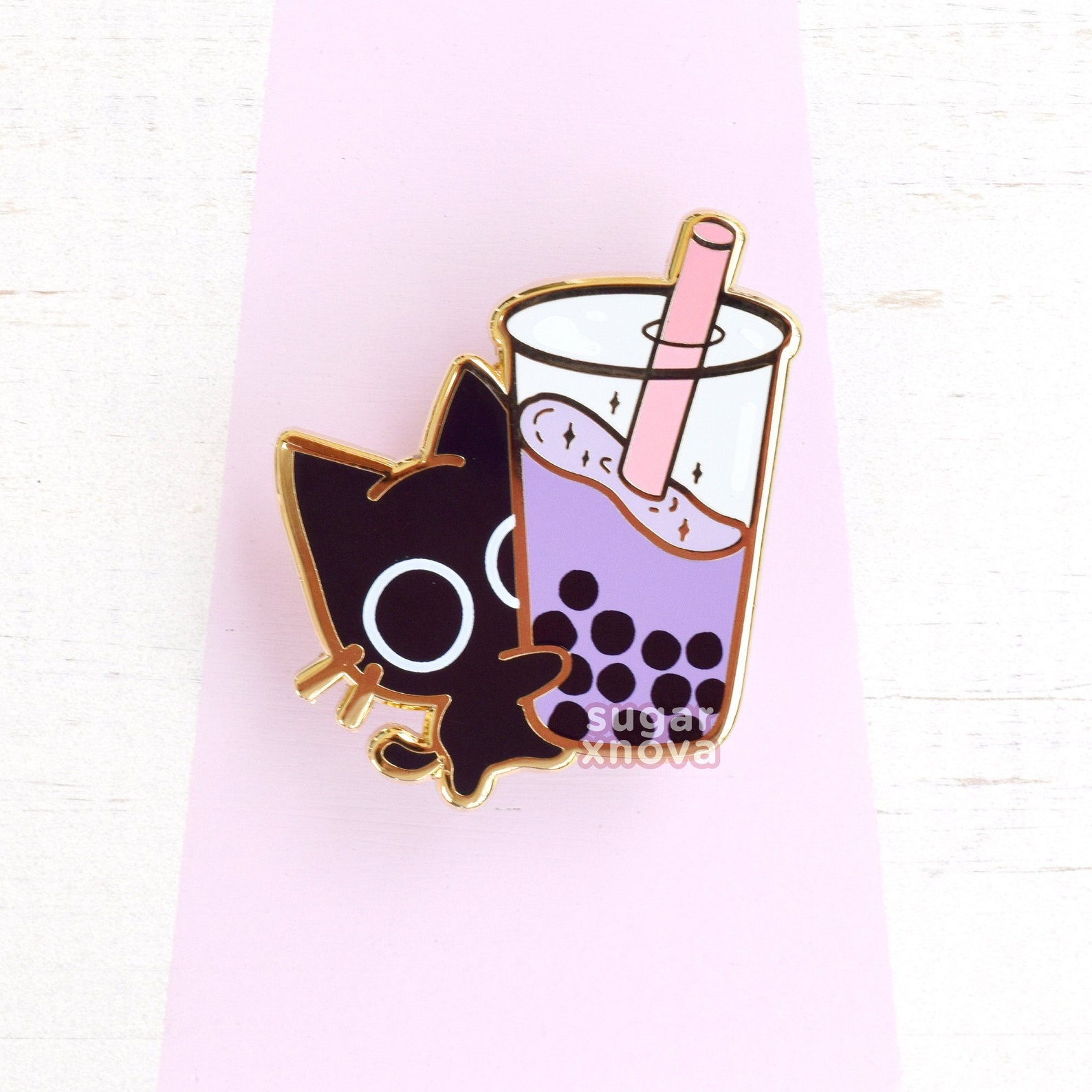 Boba Scaredy Cat Enamel Pin // Black Cat Kawaii Pin Cute Etsy