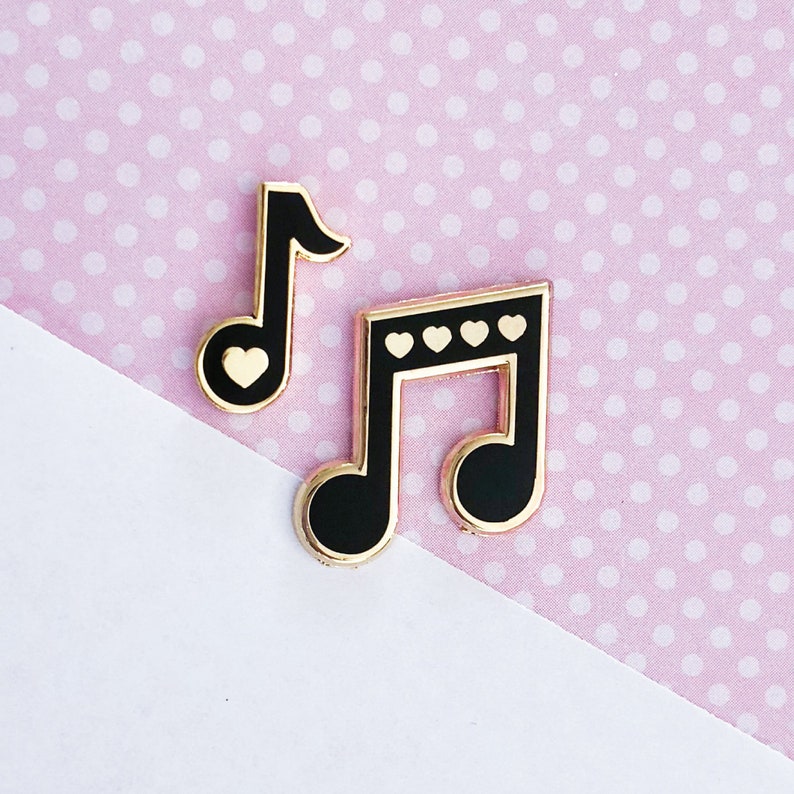 Music Note Hard Enamel Pin // Love, Band, Choir, Teacher, Gift, Orchestra, Heart, Valentine, Mini, Set, Musical, Theater image 2