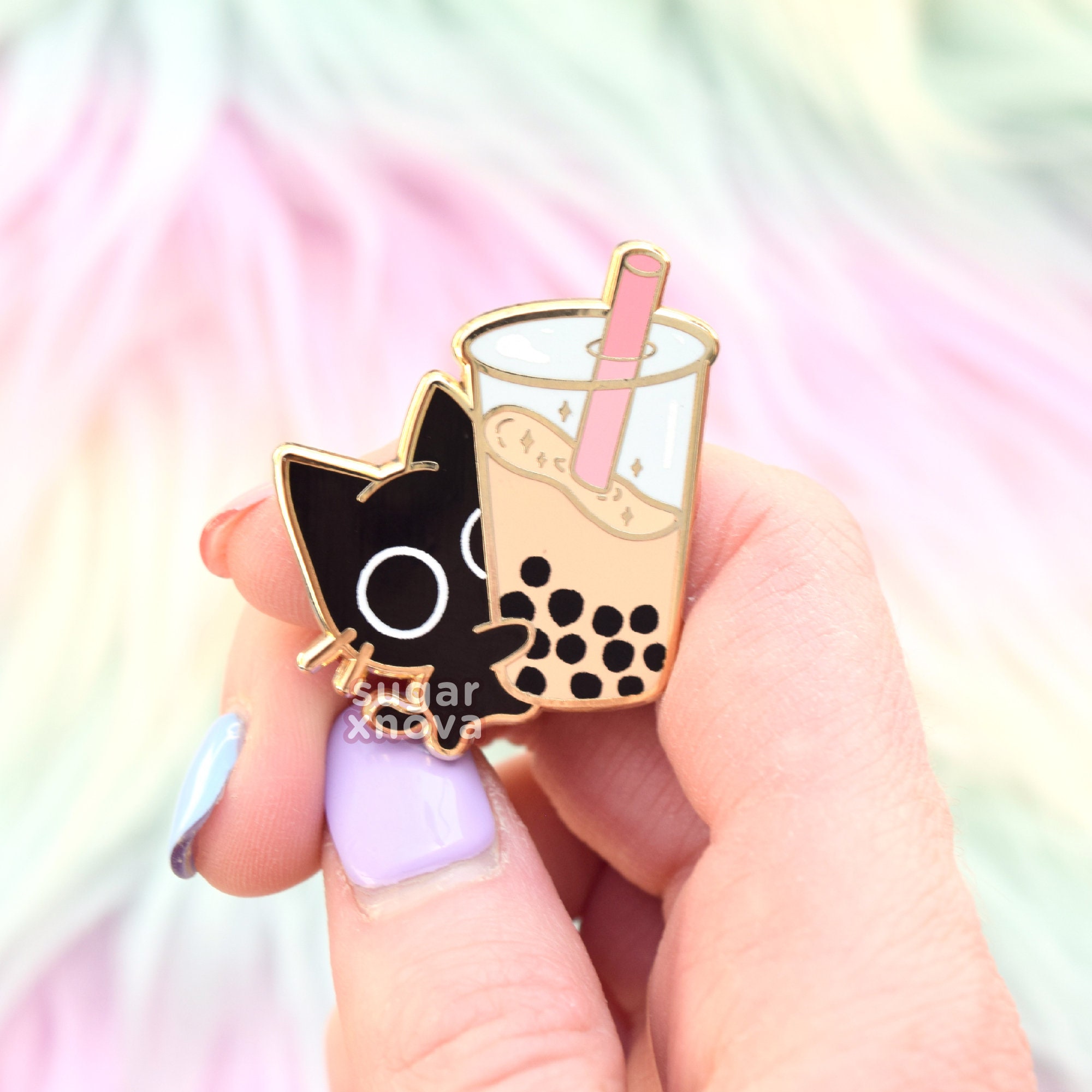 Boba Scaredy Cat Enamel Pin // Black Cat Kawaii Pin Cute Etsy