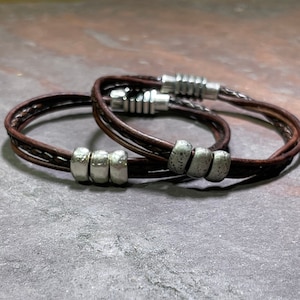 Triad - Multi Strand Leather Bracelet - Choose Pewter or Sterling Silver