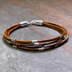 Cool Hand - Leather and Artisan Hammered Sterling Silver Beads Multi-Strand Bracelet