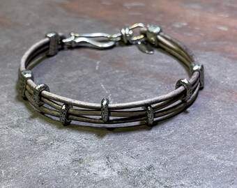 Penobscot - Distressed Leather and Pewter Bracelet - Unisex - Gray