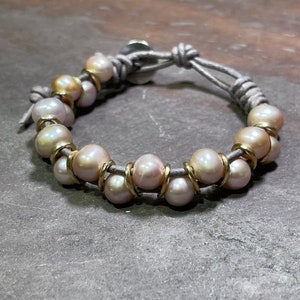 Pink Sky At Night - Luscious Rare AAA Peach Pink Pearls on Leather