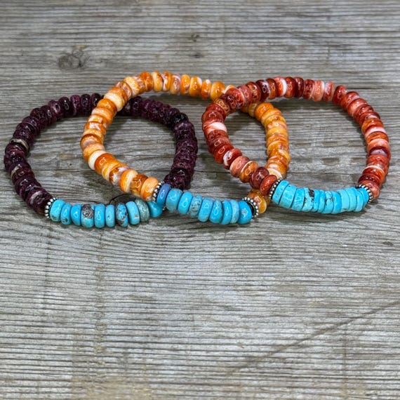 Bracelet Perles Turquoise Américaine Et Jaspe - Fait Main, Taille Sur Mesure