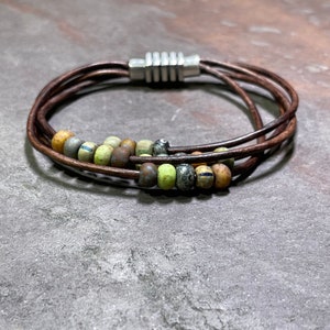 Abacus Modern The Bracelet - Multi Strand Leather and Glass Bead Bracelet - NEW Color Choices!