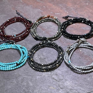Wee Wrap 4x Wrap Gemstone Bracelet w/Hill Tribe Silver and 14k Gold Beads choose from 6 stones image 9