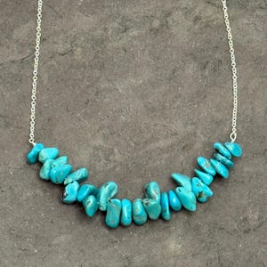 On The Rocks - Old Stock Arizona Turquoise Nuggets on Sterling Silver Chain Necklace