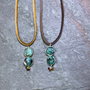 Emerald Isle - Genuine Brazilian Emeralds on Leather Necklace - Choose Silver or Gold
