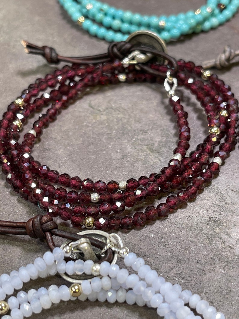 Wee Wrap 4x Wrap Gemstone Bracelet w/Hill Tribe Silver and 14k Gold Beads choose from 6 stones image 4