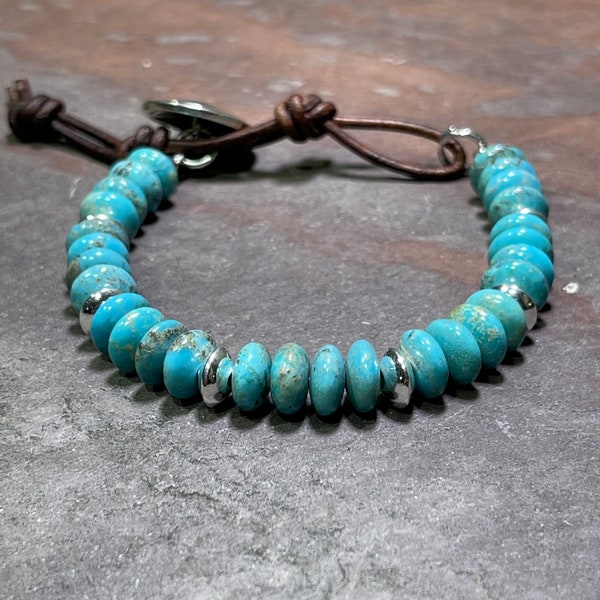 South Rim - AAA Kingman Turquoise and Hill Tribe Silver Beaded Bracelet