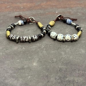 Primal - Antique African Trade Beads and Pewter Unisex Bracelets - Choose Brown or Blue