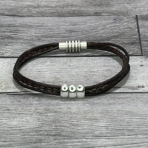 Triad - Multi Strand Leather and Handmade Pure Silver Bracelet