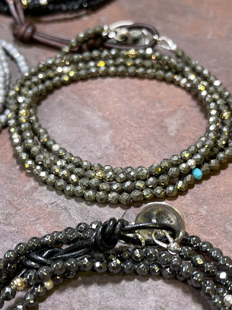 Wee Wrap 4x Wrap Gemstone Bracelet w/Hill Tribe Silver and 14k Gold Beads choose from 6 stones image 8