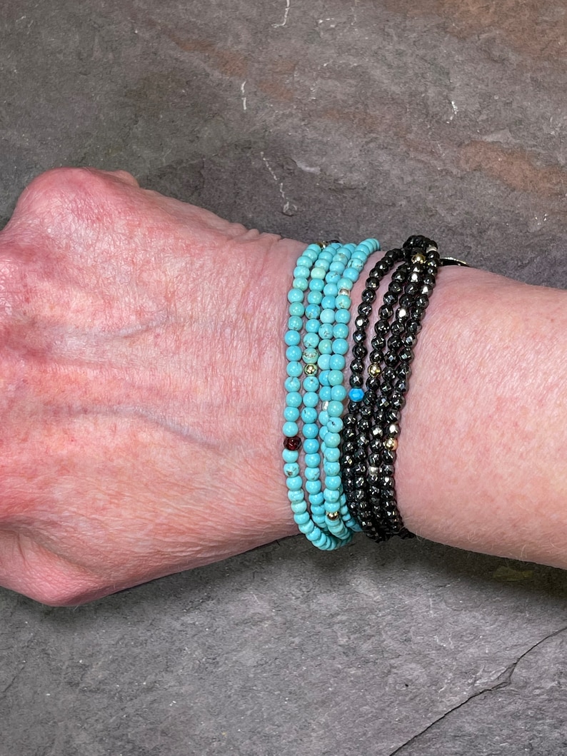 Wee Wrap 4x Wrap Gemstone Bracelet w/Hill Tribe Silver and 14k Gold Beads choose from 6 stones image 10