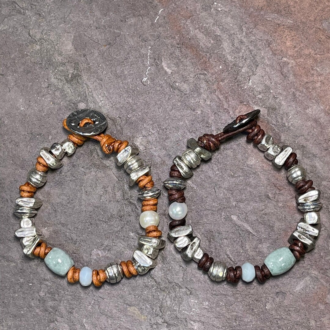 Chunky Monkey - Handmade Pewter, Green Agate, Pearl, and