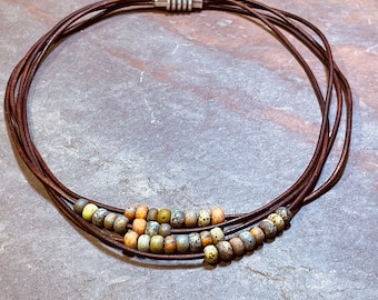Abacus Modern - Multi-strand Leather and Glass Bead Necklace - NEW Color Choices!