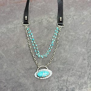 Free Spirit - OOAK Artisan Made Genuine Turquoise and Sterling Pendant on Adjustable Leather Necklace
