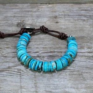 Rough & Tumble - Rustic Arizona Turquoise Bracelet – Sterling Silver Indian Head, Leather Closure