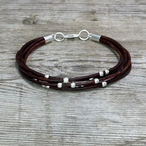 Constellation - Multi Strand Leather Bracelet – Sterling Silver Clasp, Pure Silver Beads