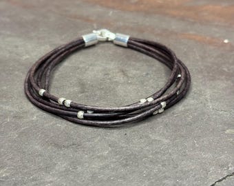 Constellation - Multi Strand Leather and Hill Tribe Silver Bracelet w/Unique Locking Sterling Silver Clasp - 3 Color Choices