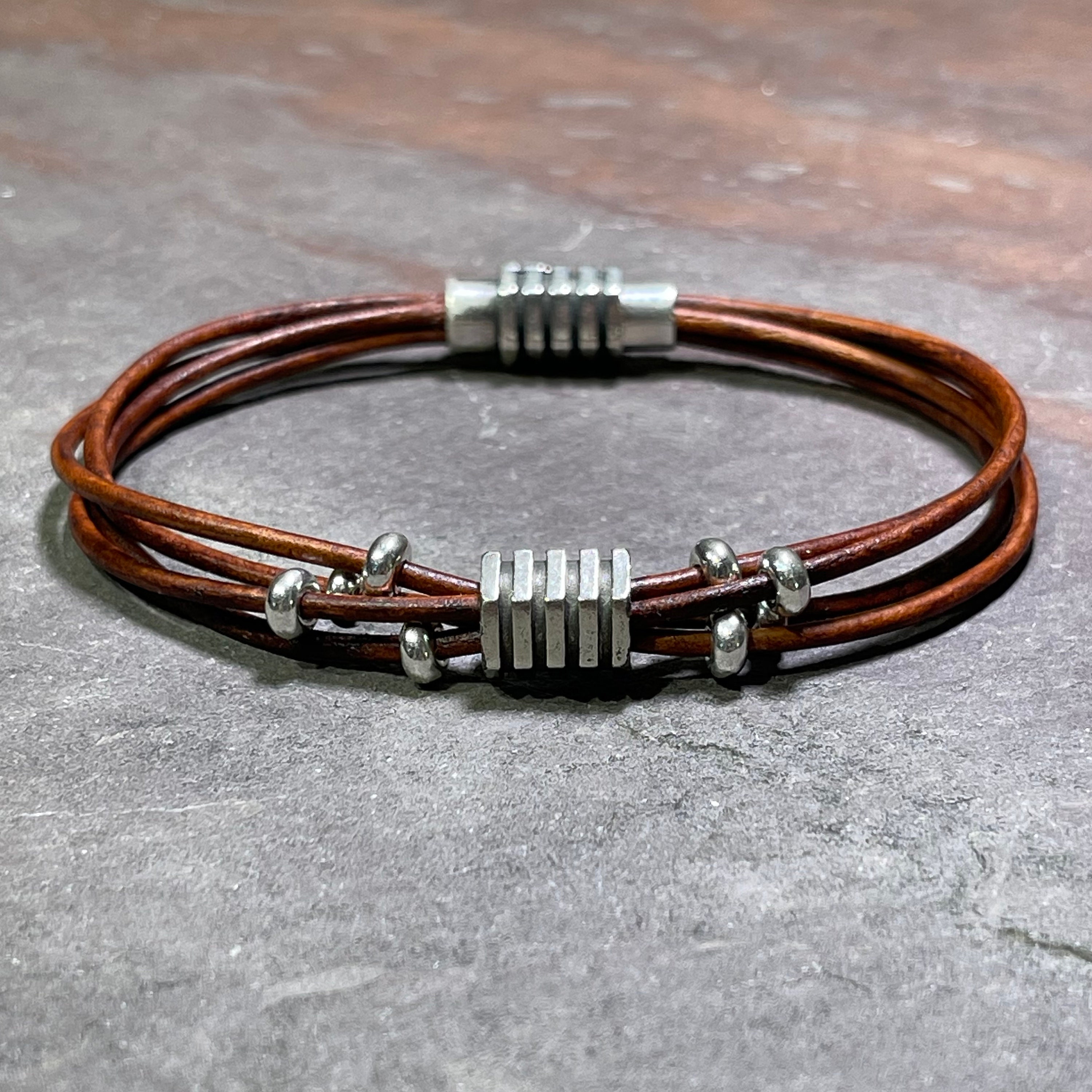 Hard Wear - Distressed Brown Leather and Silver Bracelet
