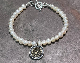 Community - Creamy Pearls and Sterling Silver Elephant Charm Beaded Bracelet