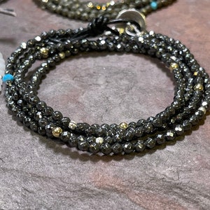 Wee Wrap 4x Wrap Gemstone Bracelet w/Hill Tribe Silver and 14k Gold Beads choose from 6 stones image 7