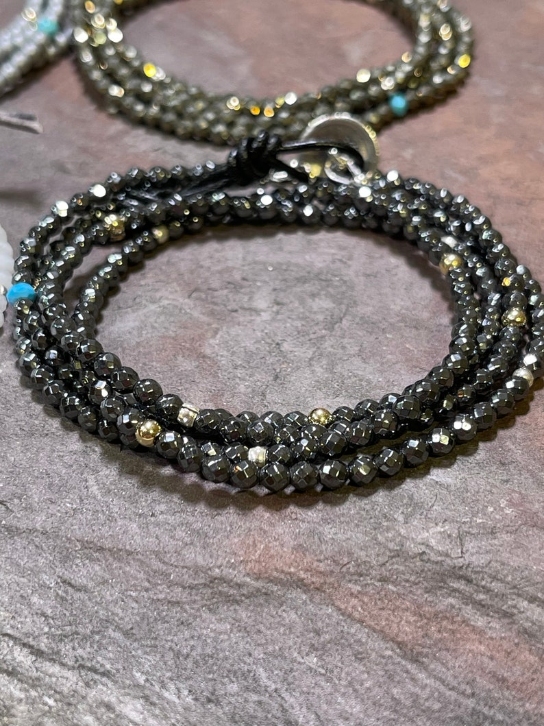 Wee Wrap 4x Wrap Gemstone Bracelet w/Hill Tribe Silver and 14k Gold Beads choose from 6 stones image 7