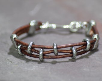 Penobscot - Distressed Leather and Pewter Bracelet  - Unisex