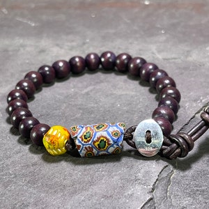 Bondi Beach - Wood, Vintage African Trade Venetian Millefiori, and Sterling Silver Beaded Bracelet