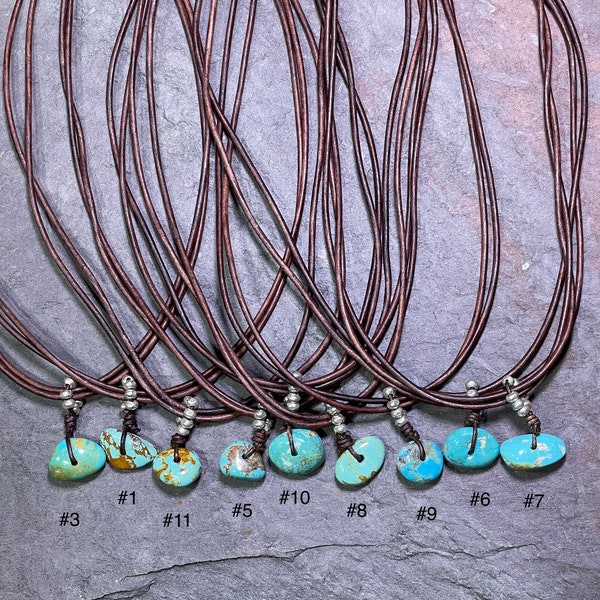 Little Nuggets - Genuine Arizona Turquoise Nuggets on Leather Necklace