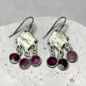 Love, Ruby - Artisan Sterling Silver and Raw Rubies Earrings