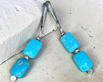 Line Up - Genuine Sleeping Beauty Turquoise and Oxidized Sterling Silver Earrings
