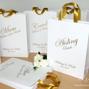 Personalized Bridesmaid's Gift bags - Wedding Party Gift Bag with satin ribbon handles and custom name, Elegant gift bags for wedding guests