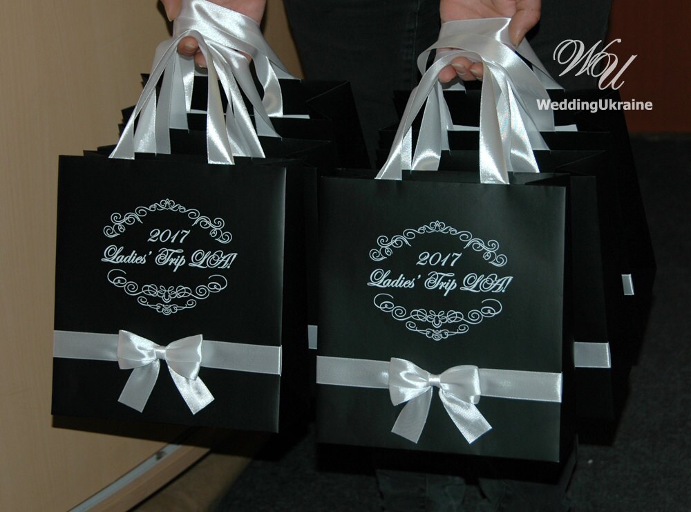  6Pcs 12.6''Black Gift Bags with Matched Color's Ribbon Handles  For Birthday Wedding Holiday Birth Party : Health & Household
