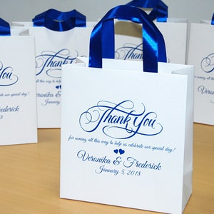 40 Wedding favor Bags with satin ribbon and names, Personalized Wedding welcome bag, Elegant Royal Blue Weddings, wedding favors for guests