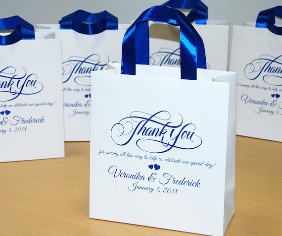 40 Wedding Favor Bags With Satin Ribbon and Names -   Wedding welcome  bags, Personalized wedding favors, Wedding favor bags