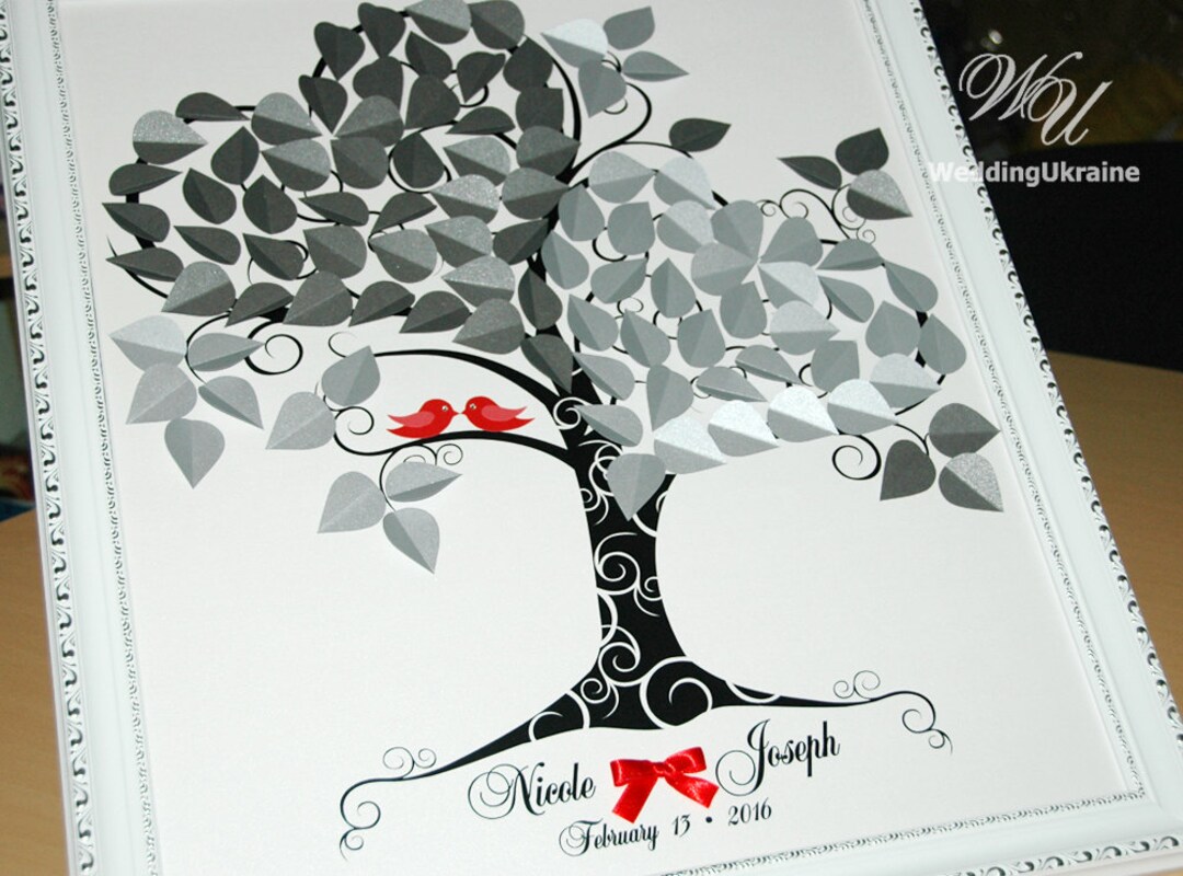 Two Hearts and Love Birds Tree, Wedding Guest Book Ideas, 3d Tree ...
