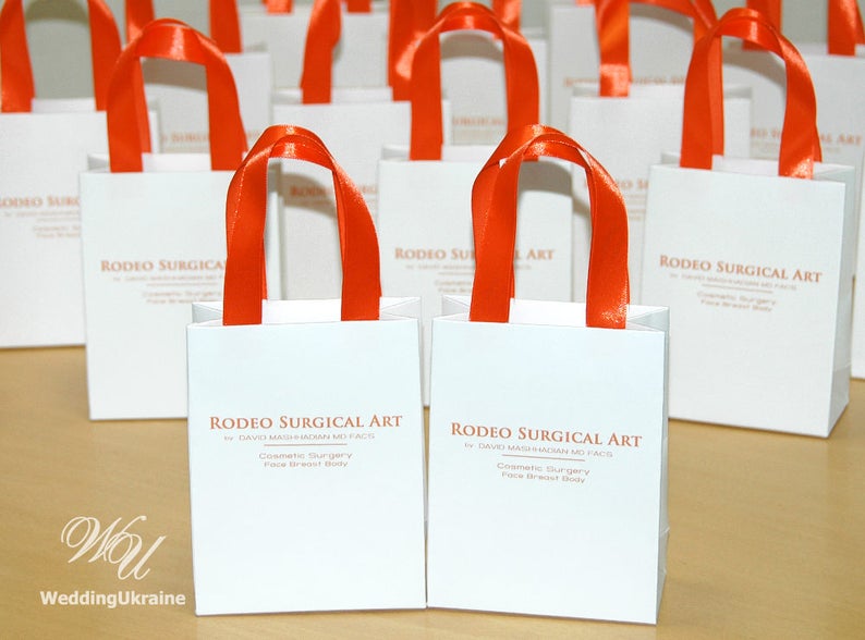 Logo gift Bags with Orange satin ribbon handles Custom Etsy