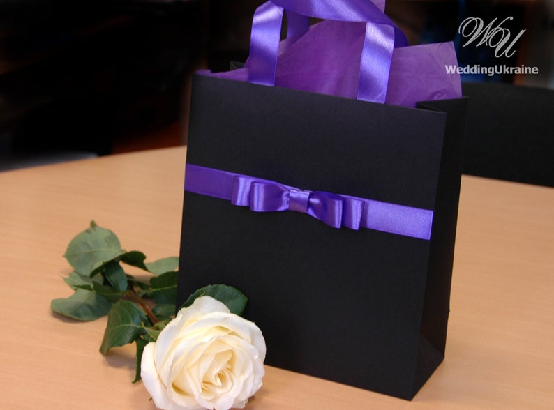 Gift Bag with satin ribbon and male bow Elegant Custom Paper Etsy