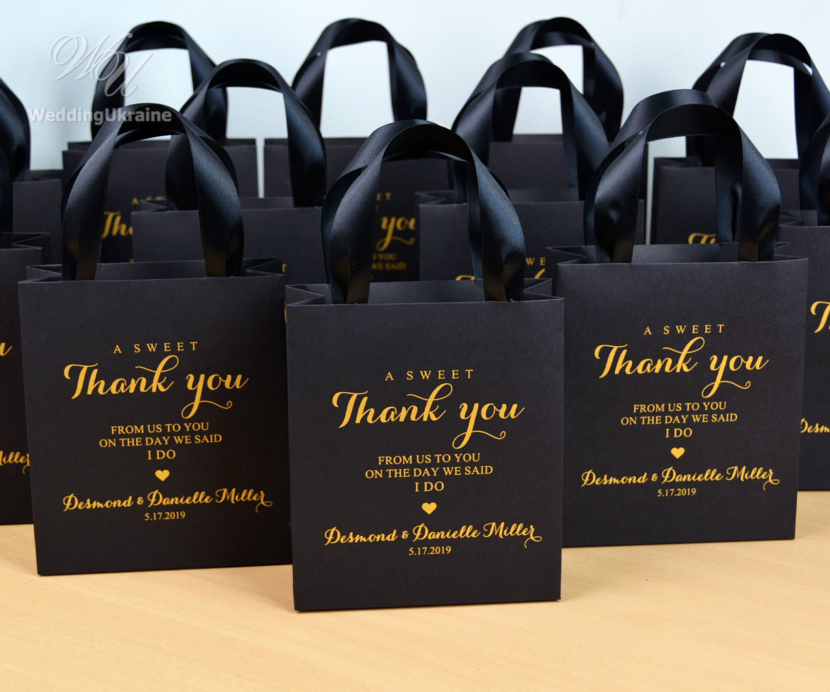 35 Black and Gold Wedding Favor Bags With Satin Ribbon Handles Etsy