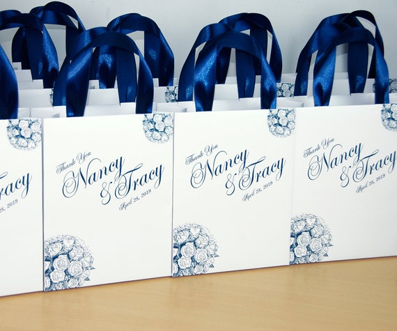 30 Wedding Welcome Bags With Satin Ribbon Handles Names Elegant