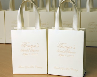 Bridal Shower Gift Bags with satin ribbon handles and your name, Elegant Personalized gift bags for wedding guests, Bridesmaid's Gift bag