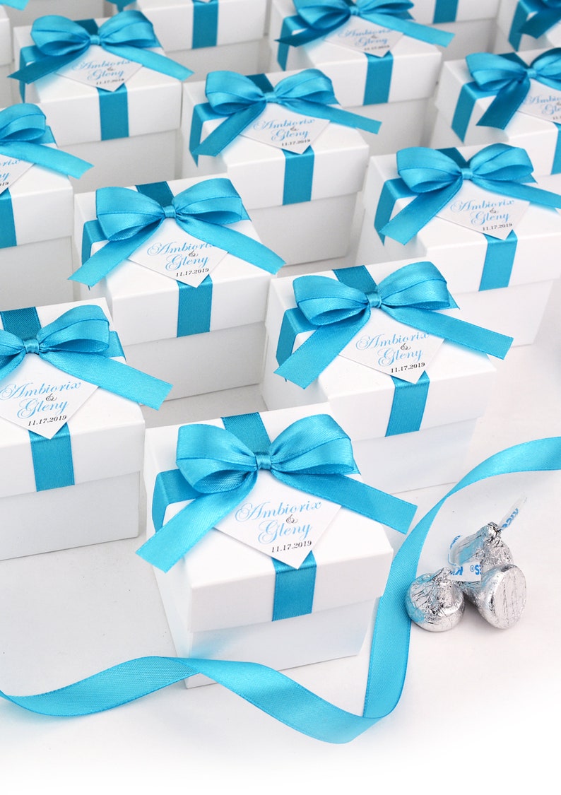 Wedding Favor Boxes With Light Blue Satin Ribbon Bow and Your Etsy