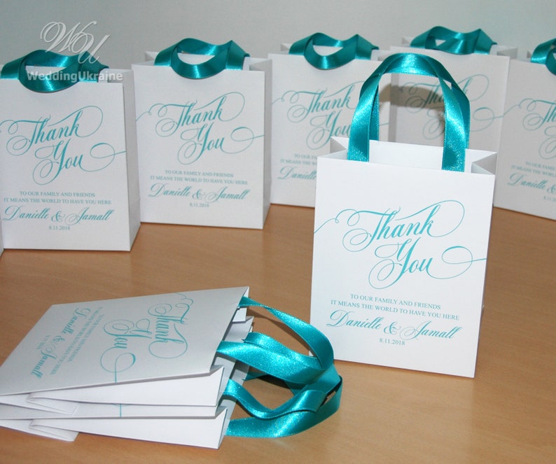 35 Thank You Bags for wedding favor with Mint satin ribbon and Etsy