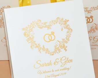 25 Elfenbein & Gold Hochzeit Willkommenstaschen mit Satinband Griffe, Ringe und Namen, elegante personalisierte Hochzeitsgeschenke und Gefälligkeiten für Gäste