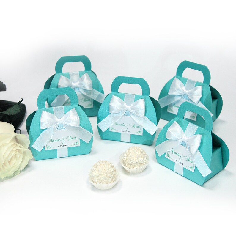 Mint Wedding Favor Gift Box With Satin Ribbon Bow and Your Etsy