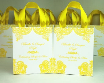 35 Mendhi & Sangeet favor bags Mehndhi Night Wedding Welcome bags for guests Indian Wedding gifts Mehendi design Yellow wedding Mehndi Henna