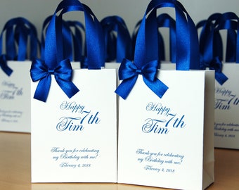 Geburtstagsgeschenktüten für Gastgeschenke für Gäste Thank your bag Welcome Bag mit royalblauen Satinbandgriffen & Schleife Baby Boy Birthday Party Favor