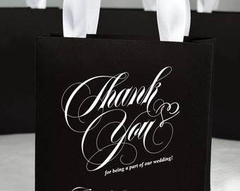25 elegantes bolsas de bienvenida de boda para el favor de los huéspedes, bolso de regalo personalizado gracias con asas de cinta de raso y sus nombres, bolsas de regalos